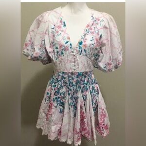 HEMANT & NANDITA Floral Mini Dress - Pink and Blue